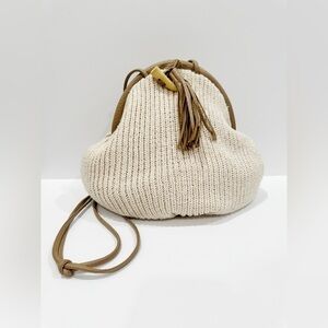 Vintage Sweater Knit Purse with Faux Leather Trim & Strap